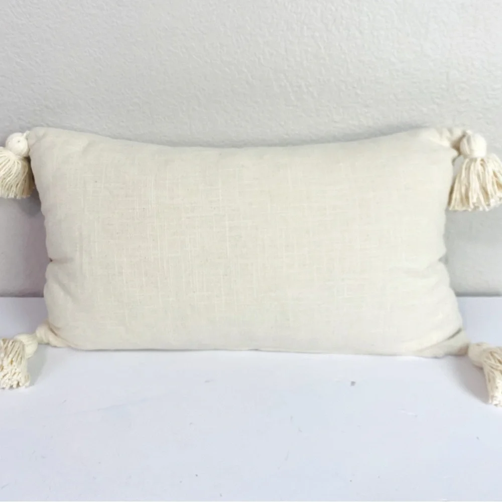 Indigo Moon Pumpkin Embroidered Lumbar Accent Pillow W/ Tassels 24” x 14“